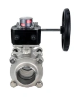 Кран шаровой DN.ru BV3232P(3pc)-FP-W-ISO-H Ду25 Ру63 полнопроходной двухходовой, нержавеющая сталь SS316, под приварку, уплотнение - PTFE, с ISO фланцем и редуктором DN.ru HGB RQN1-180Z с индикатором положения