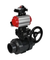 Кран шаровой DN.ru BV4242E-FP-GRM-ISO Дн50 Ру10 полнопроходной, корпус - НПВХ, шар - НПВХ, уплотнение - EPDM, с пневмоприводом PA-DA-052, пневмораспределителем 4M310-08 AC220V, ручным дублером MON1-250-T26-ISO и БКВ APL-210N