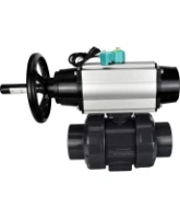 Кран шаровой DN.ru BV4242E-FP-GRM-ISO Дн50 Ру10 полнопроходной, корпус - НПВХ, шар - НПВХ, уплотнение - EPDM, с пневмоприводом PA-DA-105-1, пневмораспределителем 4M310-08 AC220V и магнитным переключателем ALS200D