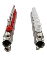 Коллекторная группа DN.ru GC2-31-7 1″ Ду25 Ру10 отводов — 7, в сборе с расходомерами и терморегулирующими клапанами, дренажным краном и воздухоотводчиком, с заглушками, без переходников, корпус - нержавеющая сталь AISI 304