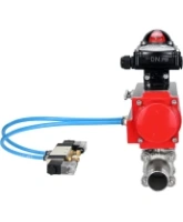 Кран шаровой DN.ru BV3232P(3pc)-FP-W-ISO-H LONG Ду32 Ру40 полнопроходной, корпус - нержавеющая сталь 316, уплотнение - PTFE, под приварку, с пневмоприводом DN.ru PA-SA-083, пневмораспределителем 4V320-08 AC220V и БКВ APL-210N