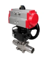Кран шаровой DN.ru BV3232P(3pc)-FP-W-ISO-H LONG Ду50 Ру40 полнопроходной, корпус - нержавеющая сталь 316, уплотнение - PTFE, под приварку, с пневмоприводом DN.ru PA-DA-083 и редуктором DN.ru MON2-450-T28-ISO