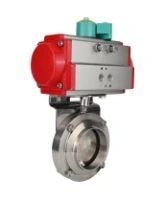 Затвор дисковый поворотный DN.ru WBV3131E-2W-W-H Ду15 Ру10 под приварку, корпус - пищевая нержавеющая сталь 304, уплотнение - EPDM, с пневмоприводом PA-SA-065 и магнитным переключателем ALS200D