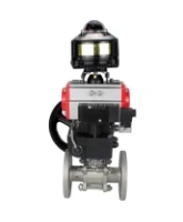 Кран шаровой DN.ru BV3232P(3pc)-FP-F-ISO-H Ду50 Ру40 фланцевый, полнопроходной, трехсоставной, корпус - нерж.сталь SS316, уплотнение - PTFE, пн.привод DN.ru PA-DA-083 пн.распределитель 4M310-08 AC220V ручной дублер MON2-450-T28-ISO БКВ APL-510N-EX