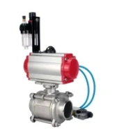 Кран шаровой DN.ru BV3232P(3pc)-FP-W-ISO-H WDVF Ду15 Ру63 полнопроходной, трехсоставной, корпус - нержавеющая сталь 316, уплотнение - PTFE, под приварку, с пневмоприводом PA-SA-065, пневмораспределителем 4V320-08 AC220V, БПВ AFC2000
