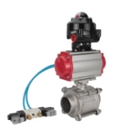 Кран шаровой DN.ru BV3232P(3pc)-FP-W-ISO-H WDVF Ду15 Ру63 полнопроходной, трехсоставной, корпус - нержавеющая сталь 316, уплотнение - PTFE, под приварку, с пневмоприводом PA-SA-065, пневмораспределителем 4V320-08 AC220V, БКВ APL-510N EX