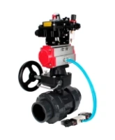 Кран шаровой DN.ru BV4242E-FP-GRM-ISO Дн50 Ру10 полнопроходной, корпус - НПВХ, шар - НПВХ, уплотнение - EPDM, с пневмоприводом PA-DA-052, пневмораспределителем 4V320-10 AC220V, ручным дублером MON1-250-T26-ISO, БКВ APL-410N EX и БПВ AFC2000