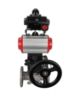 Кран шаровой DN.ru BV3131P(3pc)-FP-F-ISO-H Ду15 Ру40, фланцевый, полнопроходной, трехсоставной, нержавеющая сталь SS304, PTFE, с пневмоприводом PA-DA-052, с пневмораспределителем 4V320-10 AC220V, БКВ APL-410N Ex, ручным дублером MON1-250-T26-ISO