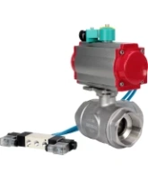 Кран шаровой DN.ru BV3232P(4pc)-SP-3WL-T-ISO-H Ду100 Ру40 стандартнопроходной L-тип, внутренняя резьба, корпус - нержавеющая сталь 316, PTFE, с пневмоприводом PA-DA-083, пневмораспределителем 4V320-08 AC220V и магнитным переключателем ALS200D