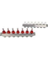 Коллекторная группа DN.ru GC1-31-7 1″ Ду25 Ру10 отводов — 7, в сборе с расходомерами и терморегулирующими клапанами, без переходников, корпус - нержавеющая сталь AISI 304