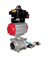 Кран шаровой DN.ru BV3232P(3pc)-FP-W-ISO-H WDVF Ду15 Ру63 полнопроходной, трехсоставной, корпус - нержавеющая сталь 316, уплотнение - PTFE, под приварку, с пневмоприводом PA-SA-065, пневмораспределителем 4V320-08 AC220V, БКВ APL-410N EX