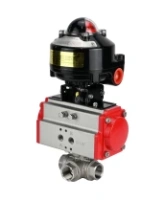 Кран шаровой DN.ru BV3232P(4pc)-SP-3WL-T-ISO-H 1/2″ Ду15 Ру63 стандартнопроходной трехходовой L-тип, нержавеющая сталь SS316, внутренняя резьба, уплотнение - PTFE, с пневмоприводом DN.ru PA-DA-52 и БКВ APL-510N-EX