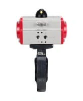 Затвор дисковый поворотный DN.ru WBV4242E-2W-Fb-ISO Дн80 Ру10 межфланцевый, корпус - НПВХ, диск - НПВХ, уплотнение - EPDM, с пневмоприводом PA-SA-083 с возвратными пружинами