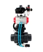 Кран шаровой DN.ru BV4242E-FP-GRM-ISO Дн50 Ру10 полнопроходной, корпус - НПВХ, шар - НПВХ, уплотнение - EPDM, с пневмоприводом PA-DA-052, пневмораспределителем 4V320-10 AC220V, ручным дублером MON1-250-T26-ISO, БКВ APL-410N EX и БПВ AFC2000