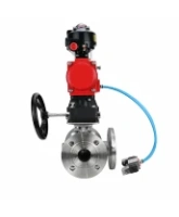 Кран шаровой DN.ru BV3232P(2pc)-FP-3WL-F-ISO-H Ду20 Ру16 HYMT, трехходовой L-тип, полнопроходной, фланцевый, нерж.сталь SS316, с пн.приводом PA-DA-052, пн.распредел 4V320-08 AC220V, ручн.дублером MON1-250-T26-ISO, БКВ APL-510N EX и БПВ AFC2000