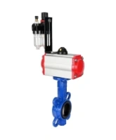 Затвор дисковый поворотный DN.ru WBV1132N-2W-Fb-H Ду125 Ру16, корпус - чугун GG25, диск - нержавеющая сталь 316L, уплотнение - NBR, с пневмоприводом DN.ru PA-SA-140 с возвратными пружинами, пневмораспределителем 4M310-08 AC220V, БПВ AFC2000