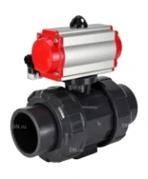 Кран шаровой DN.ru BV4242E-FP-GRM-ISO Дн50 Ру10 полнопроходной, корпус - НПВХ, шар - НПВХ, уплотнение - EPDM, с пневмоприводом PA-SA-065 и пневмораспределителем 4M310-08 AC220V