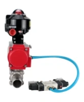 Кран шаровой DN.ru BV3232P(3pc)-FP-W-ISO-H LONG Ду32 Ру40 полнопроходной, корпус - нержавеющая сталь 316, уплотнение - PTFE, под приварку, с пневмоприводом DN.ru PA-SA-083, пневмораспределителем 4V320-08 AC220V и БКВ APL-510N EX