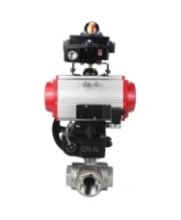 Кран шаровой DN.ru BV3232P(4pc)-SP-3WL-T-ISO-H Ду100 Ру40 стандартнопроходной трехходовой L-тип, нержавеющая сталь SS316, внутренняя резьба, PTFE, пн.привод PA-DA-083, пн.распределитель 4M310-08 AC220V, БКВ APL-410N EX и ручной дублер MON2-450-T28-ISO