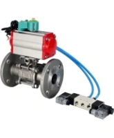 Кран шаровой DN.ru BV3131P(3pc)-FP-F-ISO-H Ду100 Ру16 полнопроходной трехсоставной, фланцевый, нержавеющая сталь 304, PTFE, 22х22, F10, WDVF, с пневмоприводом PA-DA-105, пневмораспределителем 4V320-08 AC220V и магнитным переключателем ALS200D