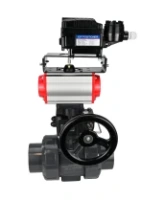 Кран шаровой DN.ru BV4242E-FP-GRM-ISO Дн65 Ру10 полнопроходной, корпус - НПВХ, шар - НПВХ, уплотнение - EPDM, с пневмоприводом PA-DA-065, ручным дублером MON1-250-T26-ISO и пневмопозиционером YT-1000RSN без обратной связи