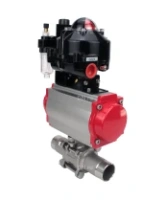 Кран шаровой DN.ru BV3232P(3pc)-FP-W-ISO-H LONG Ду32 Ру40 полнопроходной, корпус - нержавеющая сталь 316, уплотнение - PTFE, под приварку, с пневмоприводом DN.ru PA-SA-083, пневмораспределителем 4M310-08 AC220V, БКВ APL-510N EX и БПВ AFC2000