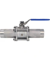 Кран шаровой DN.ru BV3131P(3pc)-FP-W-H LONG Ду10 Ру63 HYMT нержавеющая сталь CF8/AISI 304, полнопроходной, трехсоставной, уплотнение - PTFE, под приварку, с рукояткой