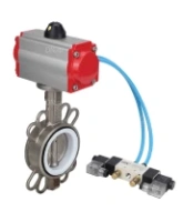 Затвор дисковый поворотный DN.ru WBV3131P-2W-Fb-R Ду250 Ру16, корпус - нержавеющая сталь 304, диск - нержавеющая сталь 304, уплотнение - PTFE, с пневмоприводом DN.ru PA-DA-160 и пневмораспределителем DN.ru 4V320-08 AC220V