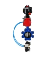 Затвор дисковый поворотный DN.ru WBV1616E-2W-Fb-H Ду100 Ру16 LUG корпус - чугун QT450, диск - чугун QT450, уплотнение - EPDM, с пневмоприводом DN.ru PA-DA-083, пневмораспределителем 4V320-08 AC220V и БКВ APL-510N EX