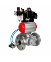 Кран шаровой DN.ru BV3232P(2pc)-FP-3WL-F-ISO-H Ду80 Ру16 HYMT, трехходовой L-тип, полнопроходной, фланцевый, корпус - нержавеющая сталь SS316, с пневмоприводом PA-SA-130, пневмораспределителем 4V320-08 AC220V, БКВ APL-410N EX и БПВ AFC2000