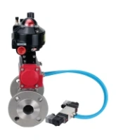 Кран шаровой DN.ru BV3232P(3pc)-FP-F-ISO-H Ду65 Ру25 фланцевый, полнопроходной, трехсоставной, корпус - нерж. сталь SS316, уплотнение - PTFE, с пн.приводом DN.ru PA-SA-130 пн.распределителем 4V320-08 AC220V БПВ AFC2000 БКВ APL-510N-EX