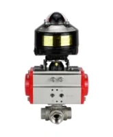 Кран шаровой DN.ru BV3232P(4pc)-SP-3WL-T-ISO-H 1/2″ Ду15 Ру63 стандартнопроходной трехходовой L-тип, нержавеющая сталь SS316, внутренняя резьба, уплотнение - PTFE, с пневмоприводом DN.ru PA-DA-52 и БКВ APL-510N-EX