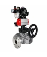 Кран шаровой DN.ru BV3232P(2pc)-FP-3WL-F-ISO-H Ду20 Ру16 HYMT трехходовой L-тип, полнопроходной, фланцевый, корпус - нерж.сталь AISI316, пн.привод PA-DA-052, пн.распредел 4M320-08 AC220V, руч.дублер MON1-250-T26-ISO, БКВ APL-510N EX и БПВ AFC2000