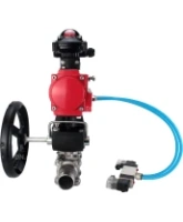 Кран шаровой DN.ru BV3232P(3pc)-FP-W-ISO-H LONG Ду50 Ру40 полнопроход., корпус - нерж.сталь 316, уплотнение - PTFE, под приварку, с пн.приводом PA-DA-083, пн.распределителем 4V320-08 AC220V, редуктором MON2-450-T28-ISO и БКВ APL-210N