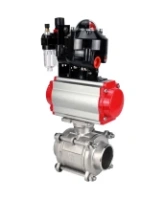 Кран шаровой DN.ru BV3232P(3pc)-FP-W-ISO-H WDVF Ду15 Ру63 полнопроходной, трехсоставной, корпус - нержавеющая сталь 316, уплотнение - PTFE, под приварку, с пневмоприводом PA-SA-065, пневмораспределителем 4M310-08 AC220V, БКВ APL-510N EX, БПВ AFC2000