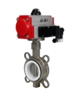 Затвор дисковый поворотный DN.ru WBV3131P-2W-Fb-R Ду250 Ру16, корпус - нержавеющая сталь 304, диск - нержавеющая сталь 304, уплотнение - PTFE, с пневмоприводом DN.ru PA-DA-160 и пневмораспределителем DN.ru 4M310-08 AC220V