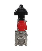 Кран шаровой DN.ru BV3232P(3pc)-FP-W-ISO-H Ду25 Ру63 SS316 полнопроходной под приварку, корпус - нержавеющая сталь с пневмоприводом DN.ru PA-DA-52 и блоком концевых выключателей APL-410N EX