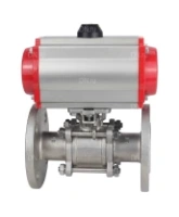 Кран шаровой DN.ru BV3131P(3pc)-FP-F-ISO-H Ду15 Ру40, трехсоставной полнопроходной фланцевый, нержавеющая сталь SS304, уплотнение - PTFE, с пневмоприводом PA-SA-065 с возвратными пружинами, с пневмораспределителем 4M310-08 AC220V