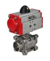 Кран шаровой DN.ru BV3232P(3pc)-FP-W-ISO-H Ду25 Ру63 полнопроходной двухходовой, нержавеющая сталь SS316, под приварку, уплотнение - PTFE, с пневмоприводом DN.ru PA-DA-52 двойного действия