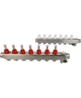 Коллекторная группа DN.ru GC2-31-7 1″ Ду25 Ру10 отводов — 7, в сборе с расходомерами и терморегулирующими клапанами, дренажным краном и воздухоотводчиком, с заглушками, без переходников, корпус - нержавеющая сталь AISI 304