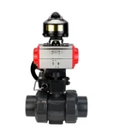 Кран шаровой DN.ru BV4242E-FP-GRM-ISO Дн50 Ру10 полнопроходной, корпус - НПВХ, шар - НПВХ, уплотнение - EPDM, с пневмоприводом PA-DA-052, ручным дублером MON1-250-T26-ISO и БКВ APL-510N EX