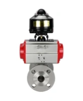 Кран шаровой DN.ru BV3131P(3pc)-FP-F-ISO-H Ду100 Ру16 полнопроходной трехсоставной, фланцевый, нержавеющая сталь 304, уплотнение - PTFE, 22х22, F10, WDVF, с пневмоприводом DN.ru PA-SA-140 и БКВ APL-510N EX