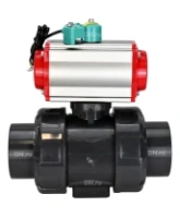 Кран шаровой DN.ru BV4242E-FP-GRM-ISO Дн50 Ру10 полнопроходной, корпус - НПВХ, шар - НПВХ, уплотнение - EPDM, с пневмоприводом PA-SA-065, пневмораспределителем 4M310-08 AC220V и магнитным переключателем ALS200D