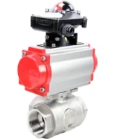 Кран шаровой DN.ru BV3232P(4pc)-SP-3WL-T-ISO-H Ду40 Ру63 стандартнопроходной трехходовой L-тип, нерж. сталь SS316, внутренняя резьба, уплотнение - PTFE, пн.приводом PA-DA-065, пн.распределителем 4M310-08 DC24V и БКВ APL-210N