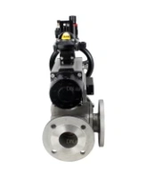 Кран шаровой DN.ru BV3232P(4pc)-FP-3WL-F Ду100 Ру16 полнопроходной трехходовой, фланцевый, корпус - нержавеющая сталь SS316, с пневмоприводом DN.ru PA-DA-105-1, пневмораспределителем 4M310-08 AC220V, БКВ APL-210N и БПВ AFC2000