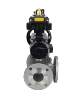 Кран шаровой DN.ru BV3232P(4pc)-FP-3WL-F Ду100 Ру16 полнопроходной трехходовой, фланцевый, корпус - нержавеющая сталь SS316, с пневмоприводом DN.ru PA-DA-105-1, пневмораспределителем 4M310-08 AC220V, БКВ APL-410N EX и БПВ AFC2000