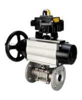 Кран шаровой DN.ru BV3131P(3pc)-FP-F-ISO-H Ду100 Ру16 полнопроходной трехсоставной, фланцевый, нержавеющая сталь 304, уплотнение - PTFE, 22х22, F10, WDVF, с пневмоприводом DN.ru PA-DA-105-1 и БКВ APL-410N EX