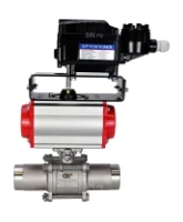 Кран шаровой DN.ru BV3232P(3pc)-FP-W-ISO-H LONG Ду32 Ру40 полнопроходной, корпус - нержавеющая сталь 316, уплотнение - PTFE, под приварку, с пневмоприводом DN.ru PA-DA-052 и пневмопозиционером YT-1000RSN без обратной связи