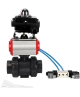 Кран шаровой DN.ru BV4242E-FP-GRM-ISO Дн50 Ру10 полнопроходной, корпус - НПВХ, шар - НПВХ, уплотнение - EPDM, с пневмоприводом PA-DA-052, пневмораспределителем 4V320-10 AC220V и БКВ APL-410N EX