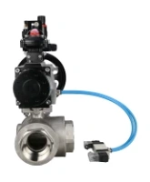 Кран шаровой DN.ru BV3232P(4pc)-SP-3WL-T-ISO-H Ду100 Ру40, стандартнопроходной, четырехсоставной, нержавеющая сталь 316, PTFE, внутренняя резьба, с пневмоприводом PA-DA-105-1, пневмораспределителем 4V320-08 AC220V, БКВ APL-210N, БПВ AFC2000